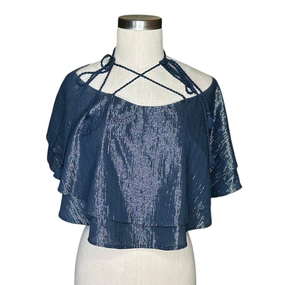 ANAAK Blue Metallic Flutter‎ Tank Top Women's Size 0 One of A Kind Summer Chic